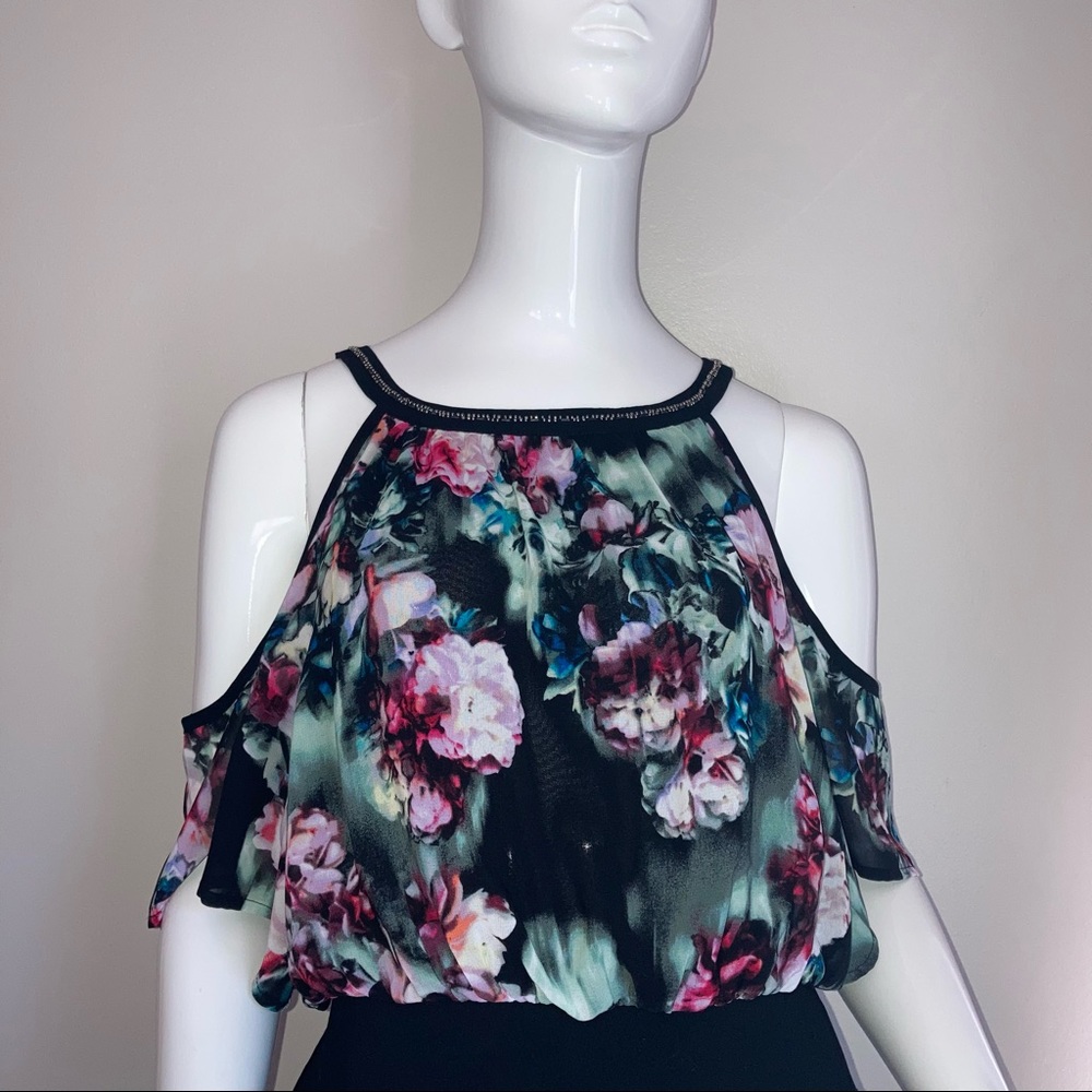 Nicole by Nicole Miller Cold Shoulder Floral Black Dress 6 - Picture 2 of 8